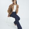Petite blå högmidjade pull-on-jeans med utsvängda ben