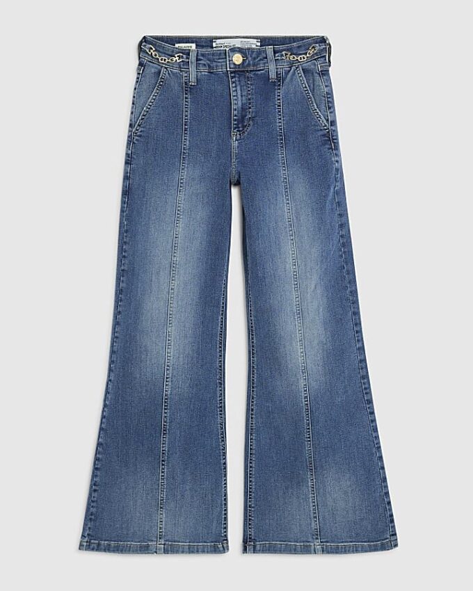 Petite blå högmidjade Snaffle Flared Jeans Petite blå högmidjade Snaffle Flared Jeans