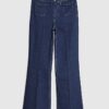 Petite blå jeans med utsvängda ben och framfickor