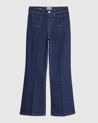 Petite blå jeans med utsvängda ben och framfickor Petite blå jeans med utsvängda ben och framfickor