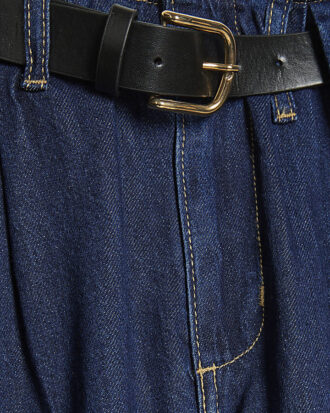 Petite blå plisserade jeans med bälte och vida ben