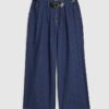 Petite blå plisserade jeans med bälte och vida ben Petite blå plisserade jeans med bälte och vida ben