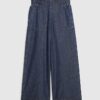 Petite blå pull-on-jeans med vida ben