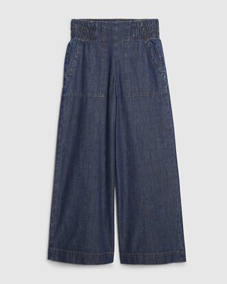 Petite blå pull-on-jeans med vida ben Petite blå pull-on-jeans med vida ben