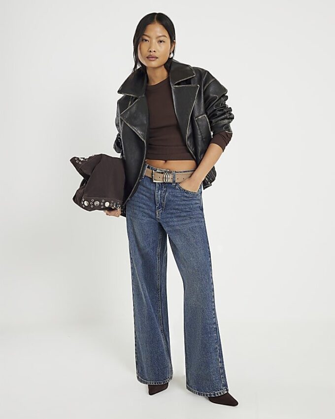Petite blåa, avslappnade, raka jeans