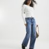 Petite blåa, avslappnade, raka jeans