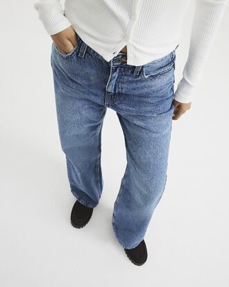 Petite blåa, avslappnade, raka jeans