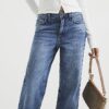 Petite blåa, avslappnade, raka jeans