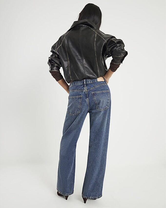 Petite blåa, avslappnade, raka jeans