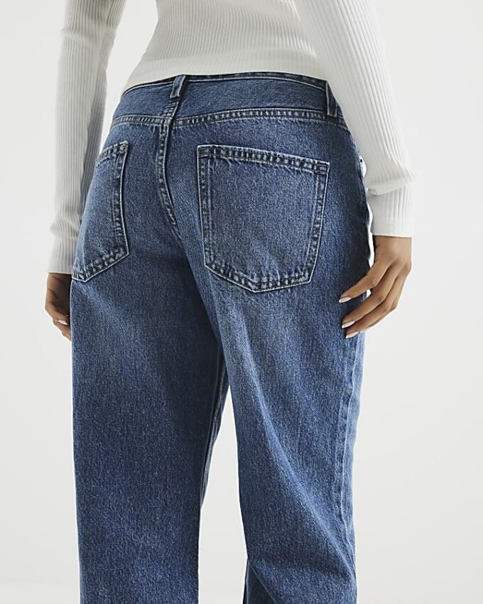 Petite blåa, avslappnade, raka jeans