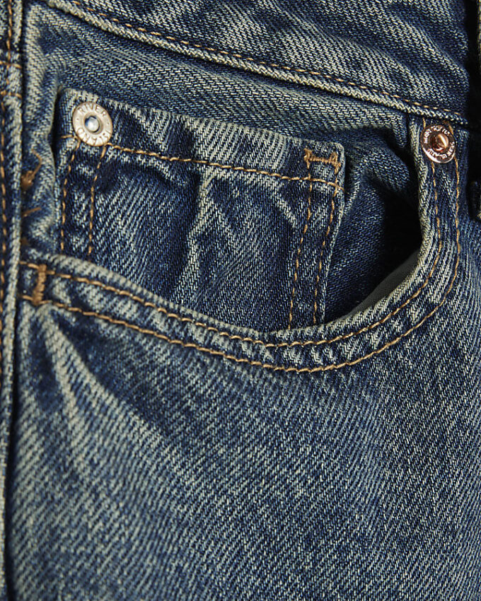 Petite blåa, avslappnade, raka jeans