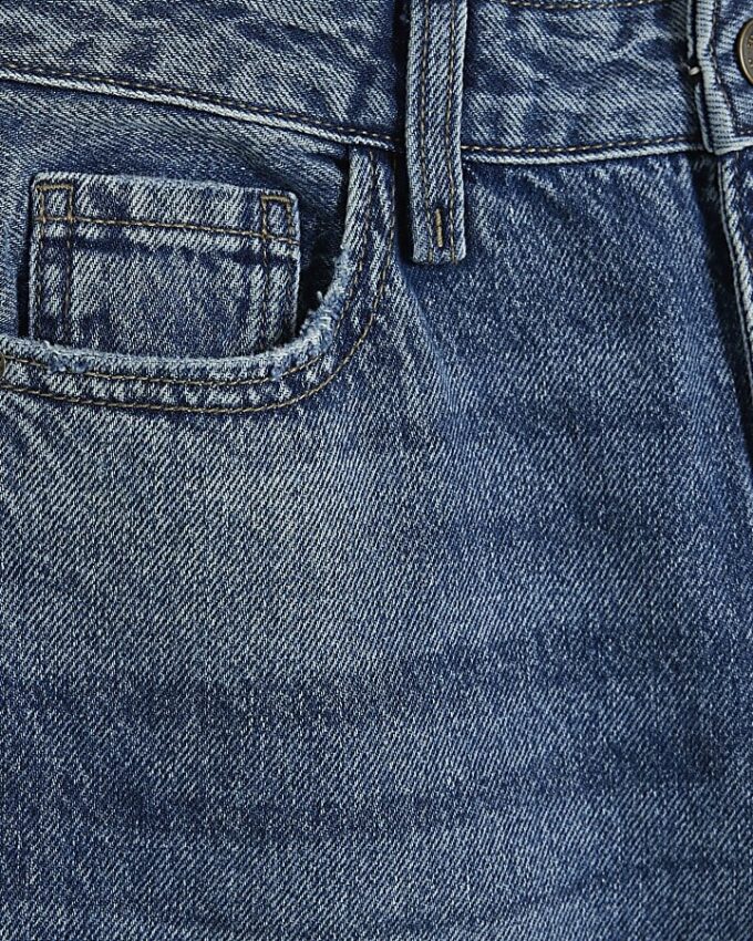 Petite blåa, avslappnade, raka jeans