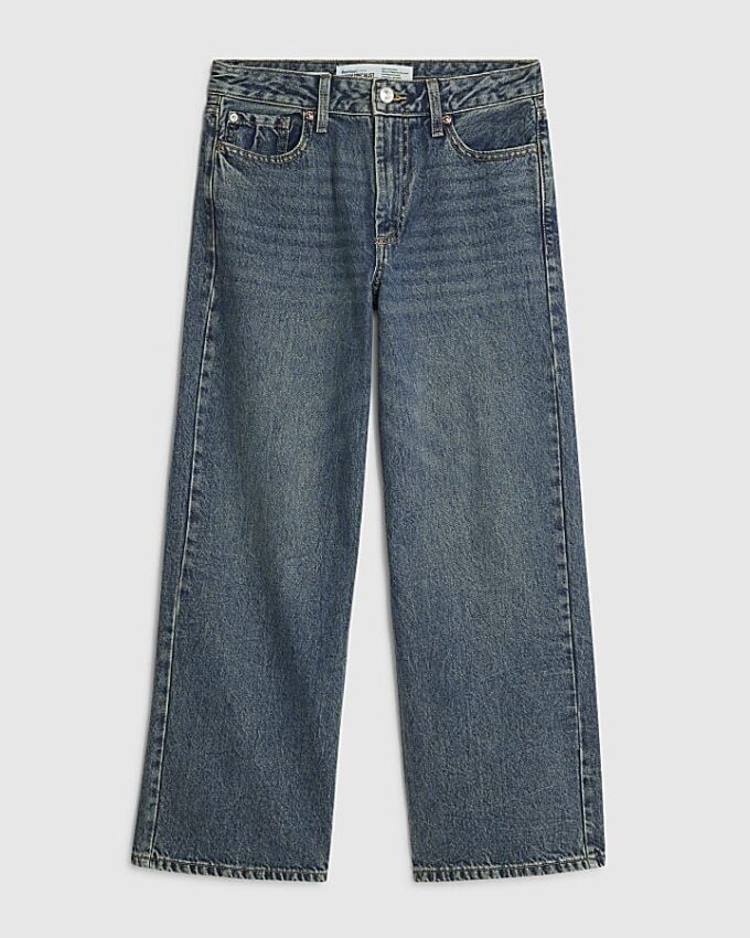 Petite blåa, avslappnade, raka jeans