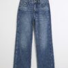 Petite blåa, avslappnade, raka jeans