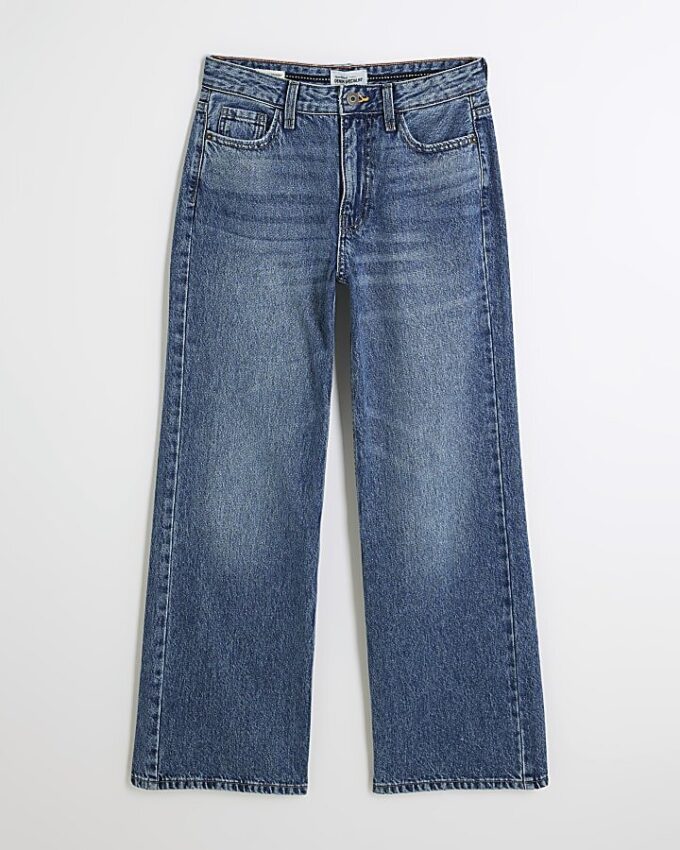 Petite blåa, avslappnade, raka jeans
