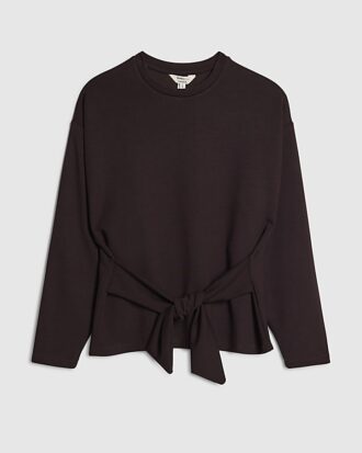 Petite Brown Tie Front Premium Top
