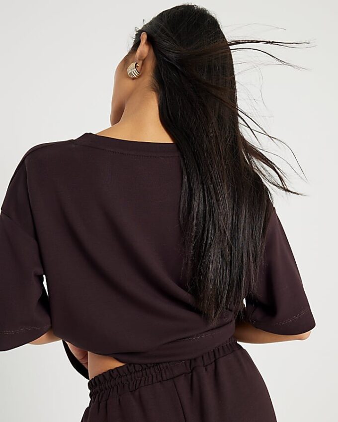 Petite brun premium-T-shirt med korta ärmar