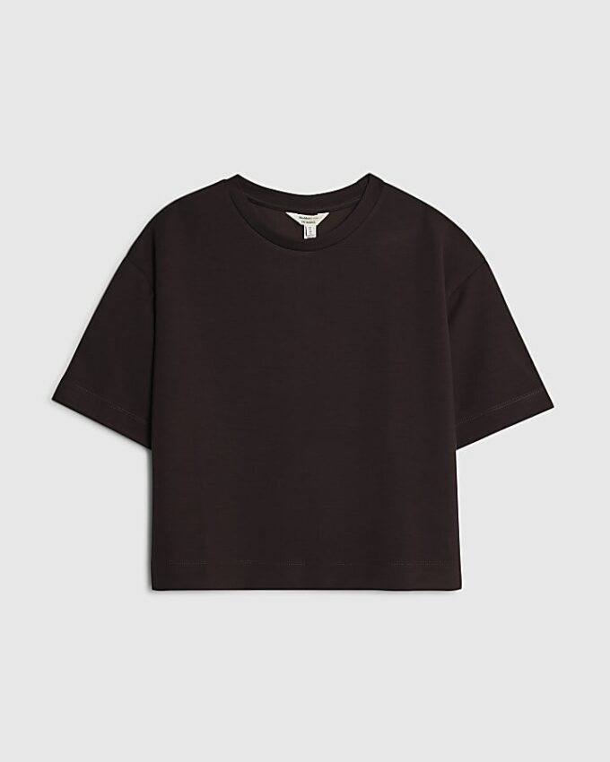 Petite brun premium-T-shirt med korta ärmar