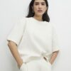 Petite Cream kortärmad jacquard-T-shirt