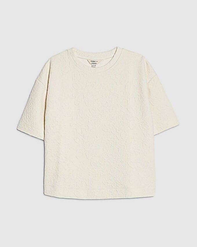 Petite Cream kortärmad jacquard-T-shirt