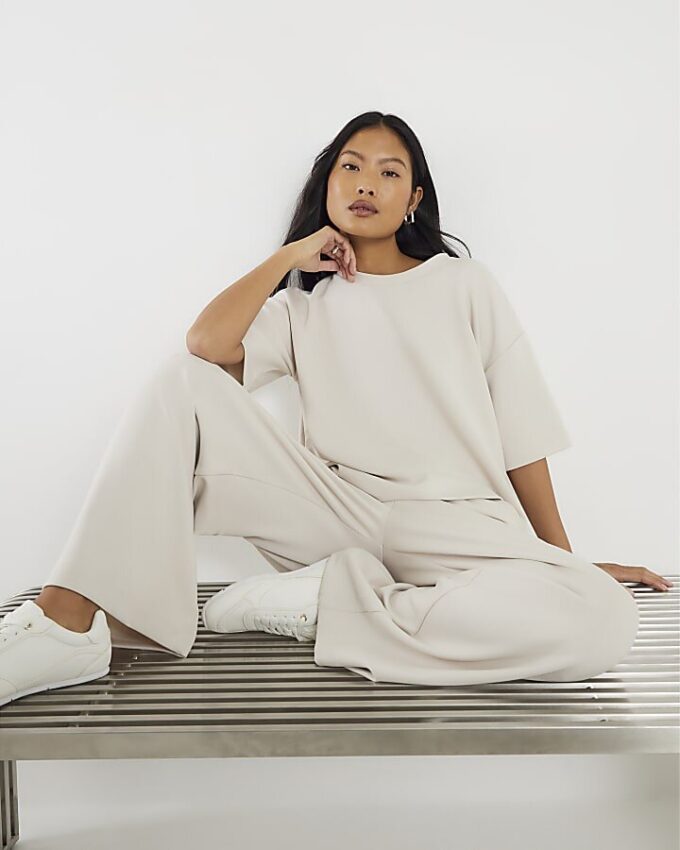 Petite Cream Premium Wide Leg Joggers