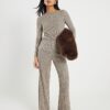 Petite Grey Long Sleeve Twist Front Top