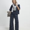 Petite Navy Premium Crinkle Wide Leg Joggers Petite Navy Premium Crinkle Wide Leg Joggers
