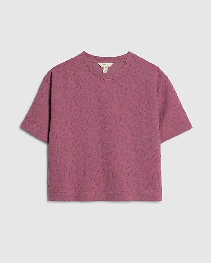Petite Pink Jacquard Boxy T-shirt