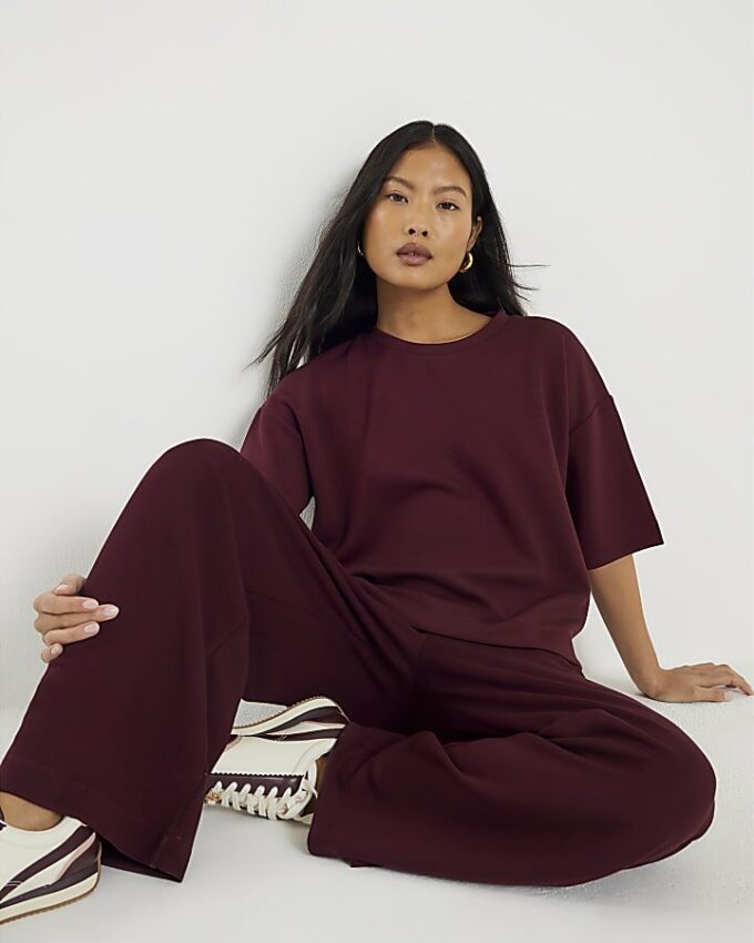 Petite Red Premium Wide Leg Joggers