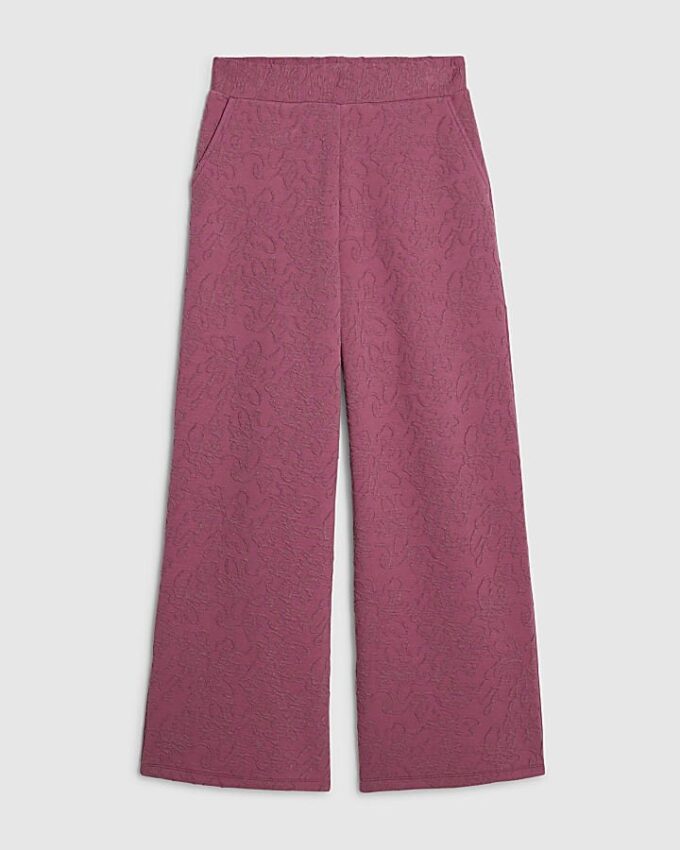 Petite rosa jacquardbyxor med vida ben