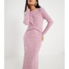 Petite rosa långärmad mysig twist-midiklänning