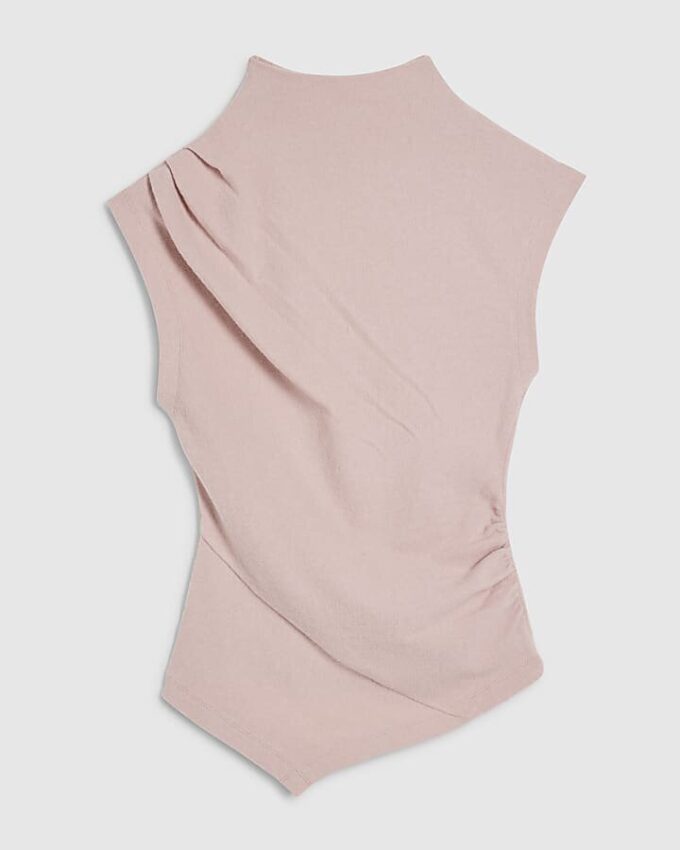 Petite rosa ärmlös mysig draperad topp