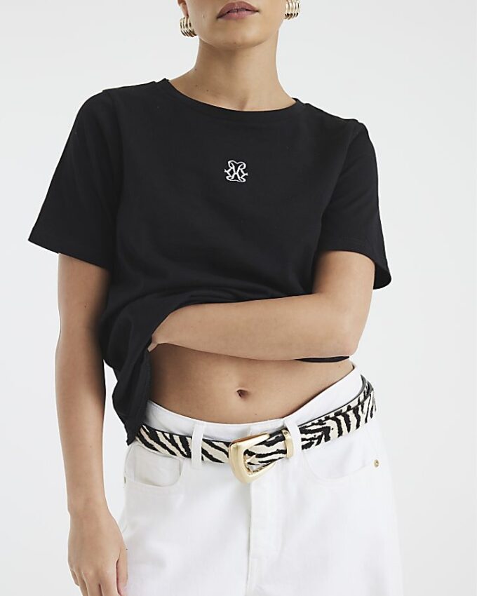 Petite svart kortärmad T-shirt med logo