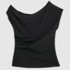 Petite svart off-shoulder-top med drapering