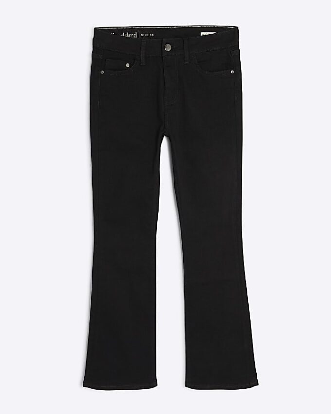 Petite svarta midhögt skurna flared jeans Petite svarta midhögt skurna flared jeans