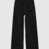 Petite svarta raka jeans med dekorationer