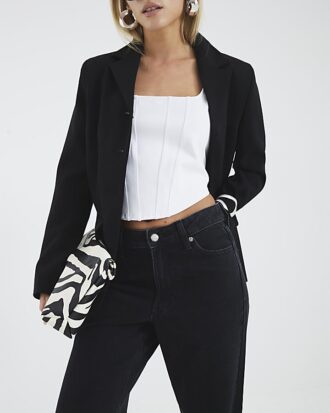 Petite svarta Relaxed Straight Jeans