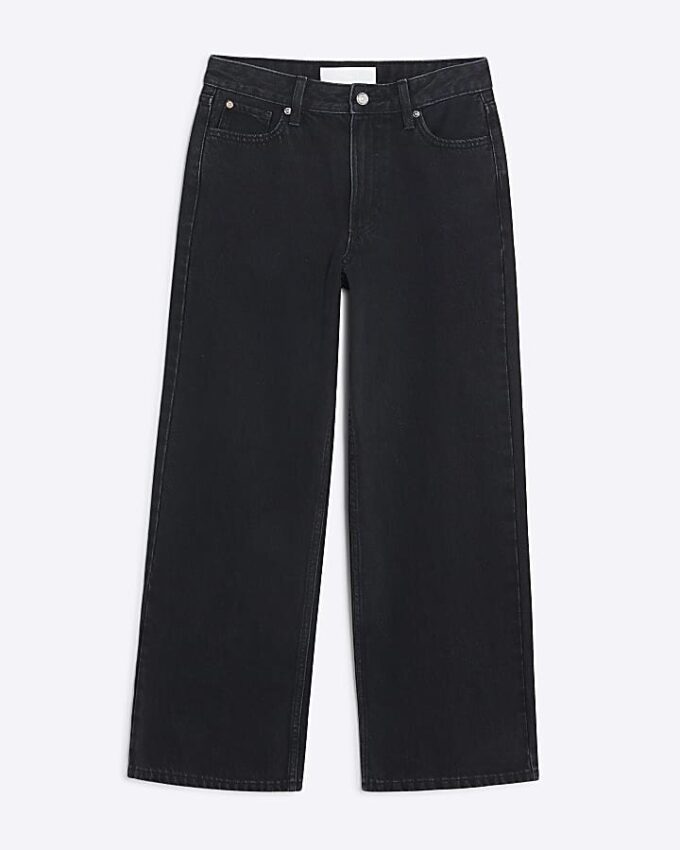 Petite svarta Relaxed Straight Jeans