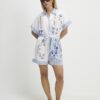 Petite vit broderad randig playsuit