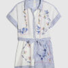 Petite vit broderad randig playsuit