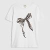 Petite vit T-shirt med leopardmönster och rosett