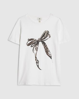 Petite vit T-shirt med leopardmönster och rosett