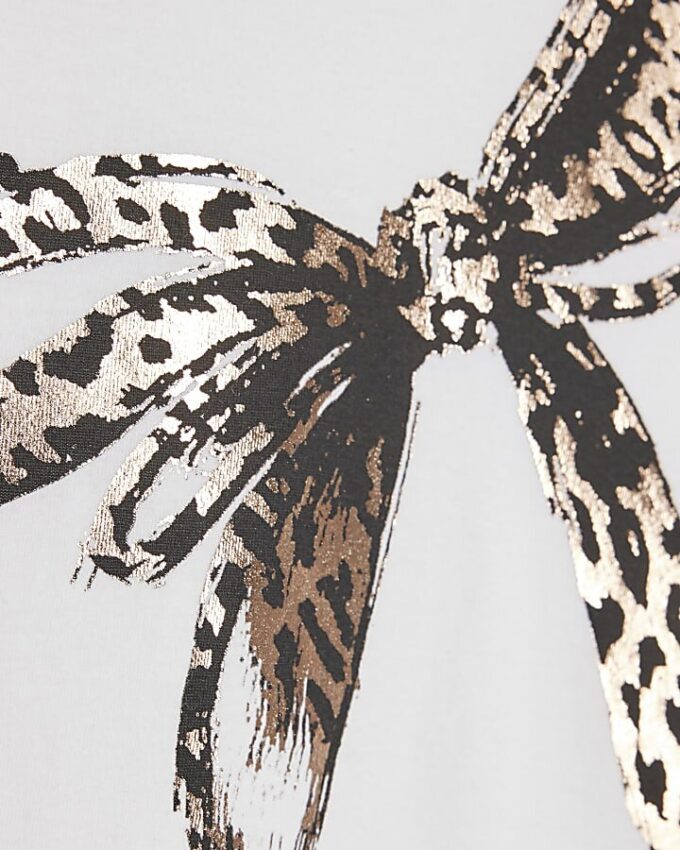Petite vit T-shirt med leopardmönster och rosett