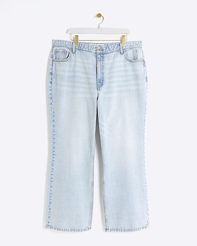 Plus blå högmidjade, avslappnade raka jeans Plus blå högmidjade, avslappnade raka jeans