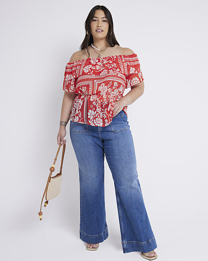 Plus blå högmidjade utsvängda jeans Plus blå högmidjade utsvängda jeans