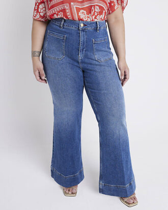 Plus blå högmidjade utsvängda jeans Plus blå högmidjade utsvängda jeans