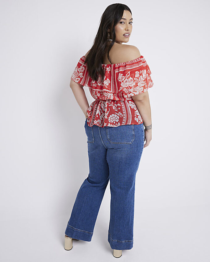 Plus blå högmidjade utsvängda jeans Plus blå högmidjade utsvängda jeans