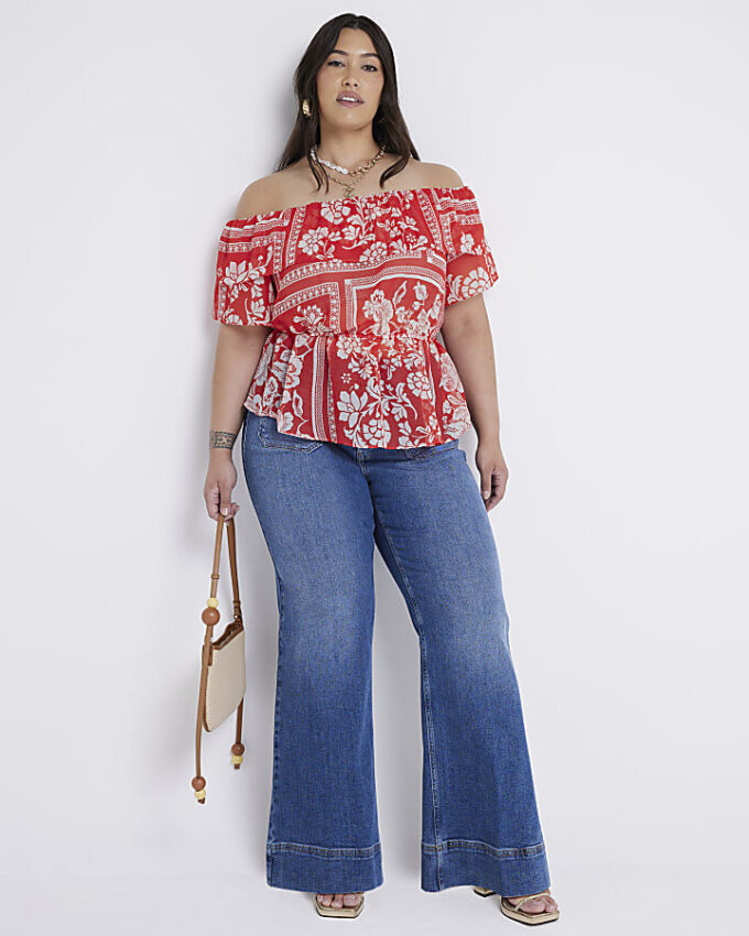 Plus blå högmidjade utsvängda jeans Plus blå högmidjade utsvängda jeans