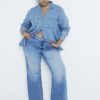 Plusblå jeans med hög midja och raka ben Plusblå jeans med hög midja och raka ben