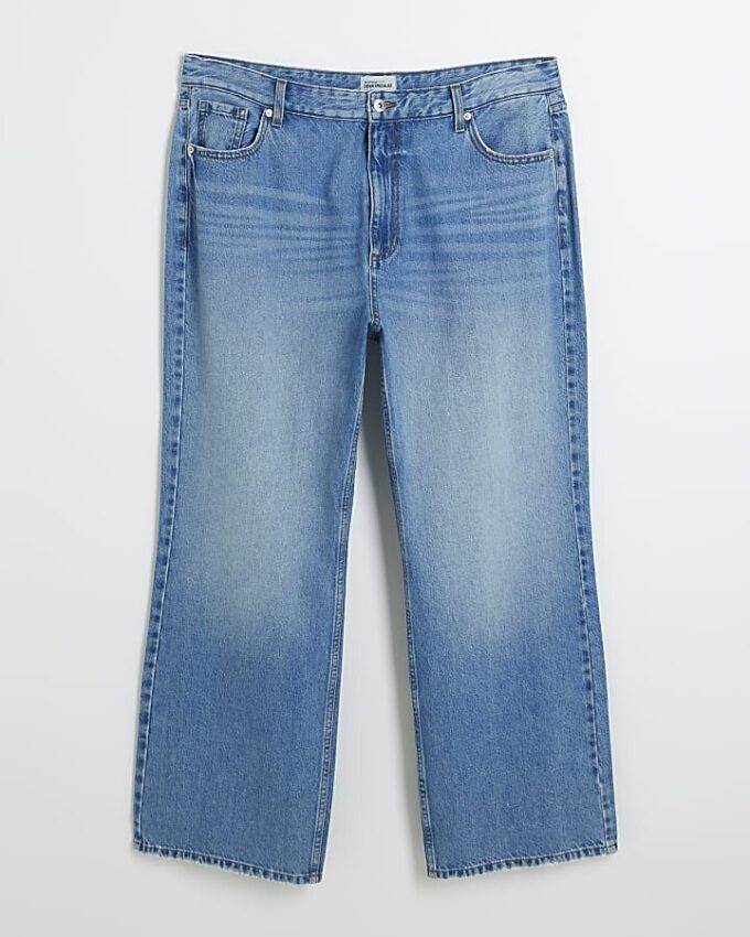 Plusblå jeans med hög midja och raka ben Plusblå jeans med hög midja och raka ben